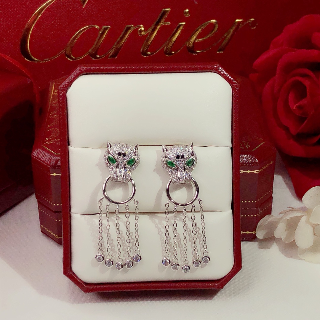 Cartier Joyas Pendiente Verde Incrustados con diamantes 925 plata