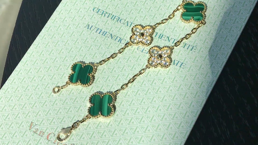 Van Cleef & Arpels 孔雀石间钻五花手链 18K起版 银版 VCA 50周年手链 超难买 巨巨巨难做