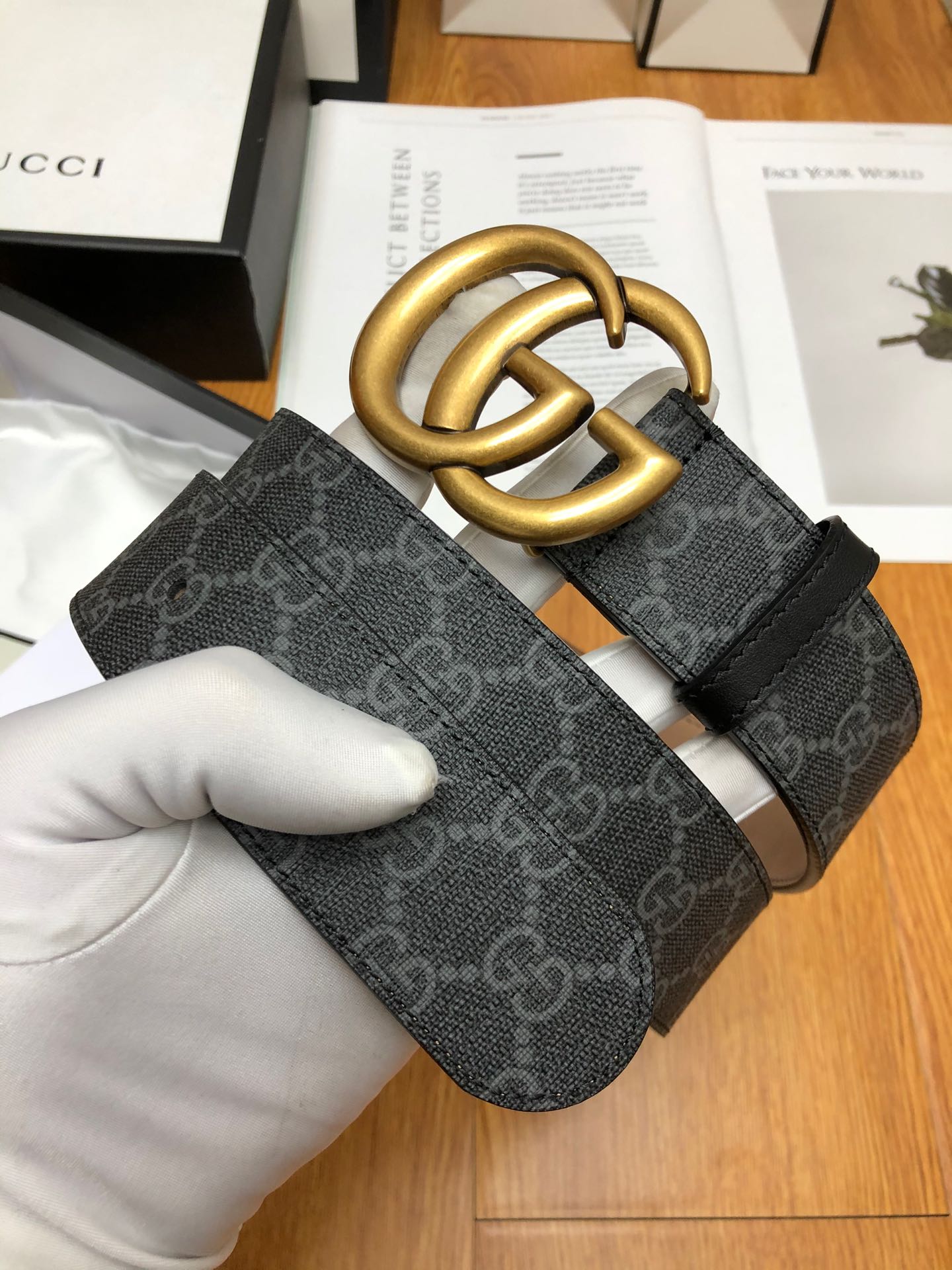 腰带皮带古驰原单面料内衬头层牛皮树膏