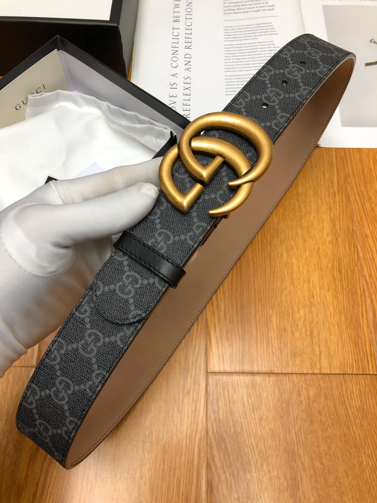 腰带皮带古驰原单面料内衬头层牛皮树膏