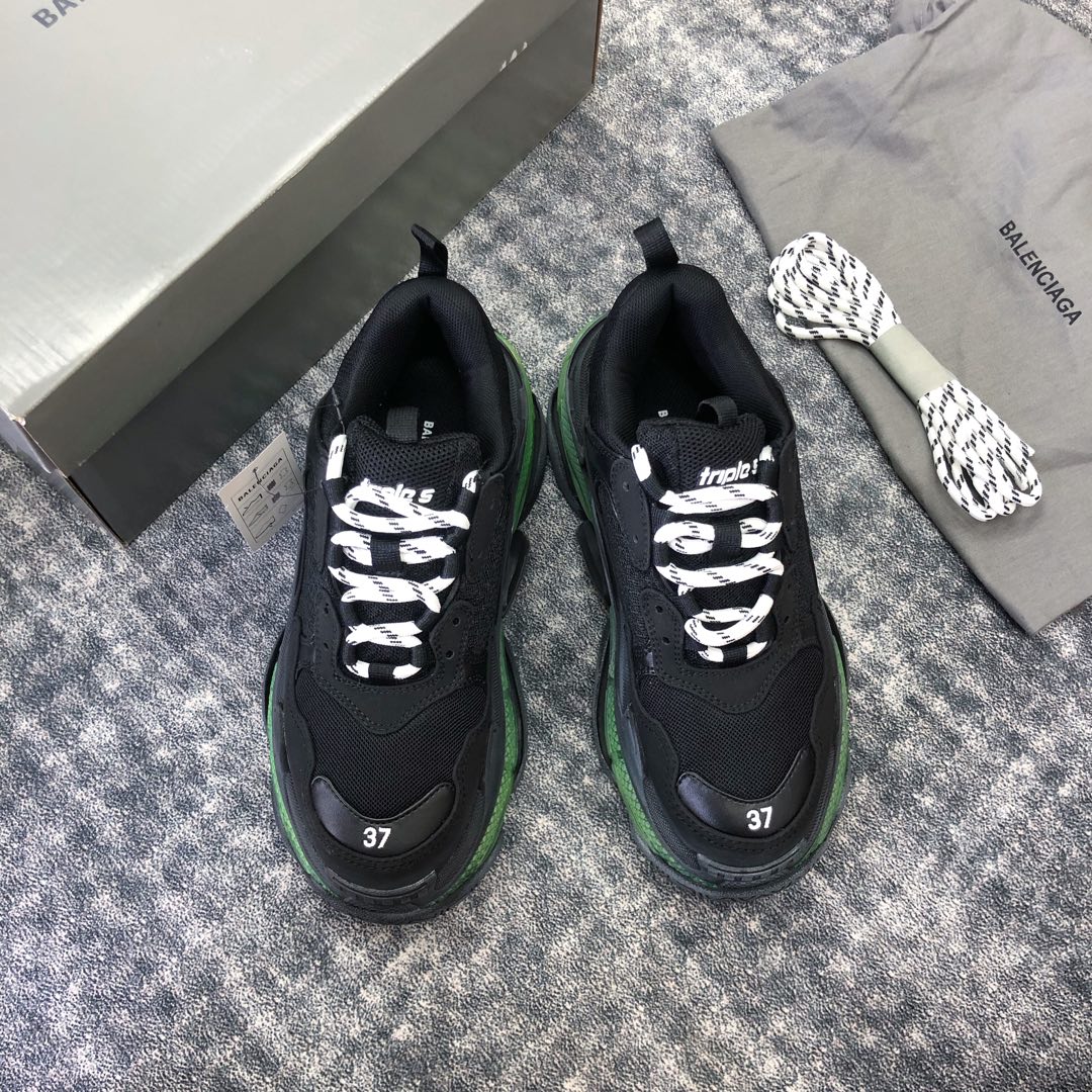 Negro y verde BALENCIAGA · Balenciaga 19ss nuevos zapatos de papá con cristales y colchón de aire triples verdaderos 🥾…