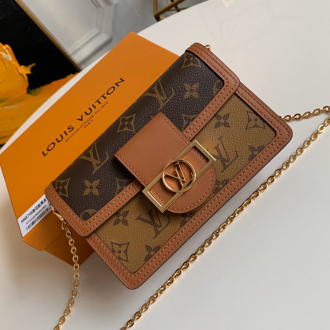 Louis Vuitton LV Dauphine Crossbody & Shoulder Bags Monogram Reverse Calfskin Canvas Cowhide Circle Chains M68746