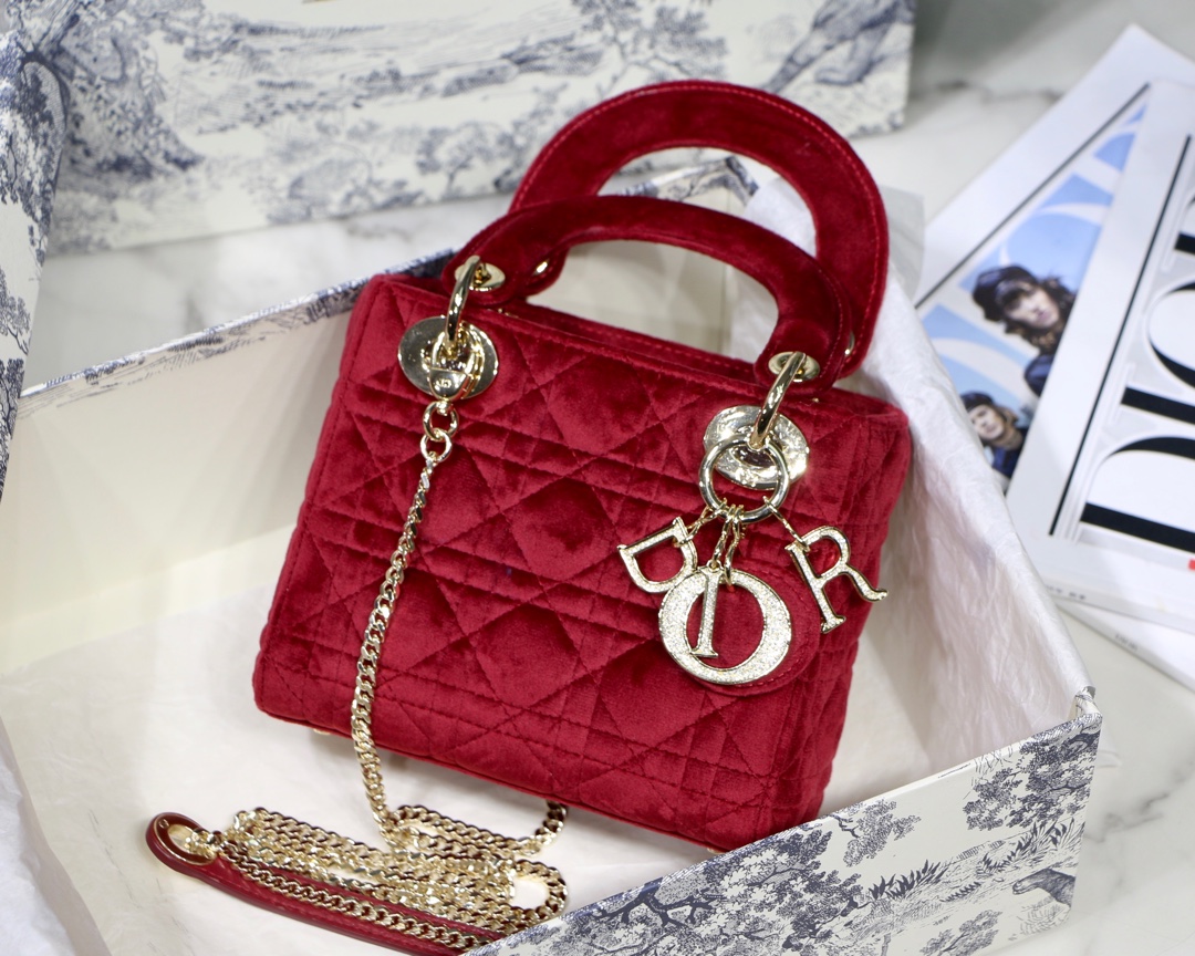 Lady Dior bag velvet rhinestone CD buckle chain handheld