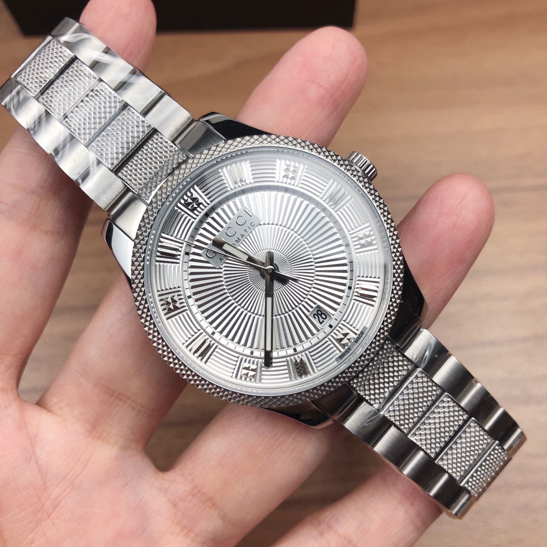 NO:156435,Batch: Original box: 30 Gucci new model, automatic mechanical men's watch, watch diameter 40mm, sapphire crystal glass, stainless steel case strap, perspective bottom cover, waterproof 50 meters, spot, gucci19860909批: 原盒:30 古驰新款,自动机械男表,表径40mm,蓝宝石水晶玻璃,精钢表壳表带,透视底盖,防水50米,现货,,gucci,Watch