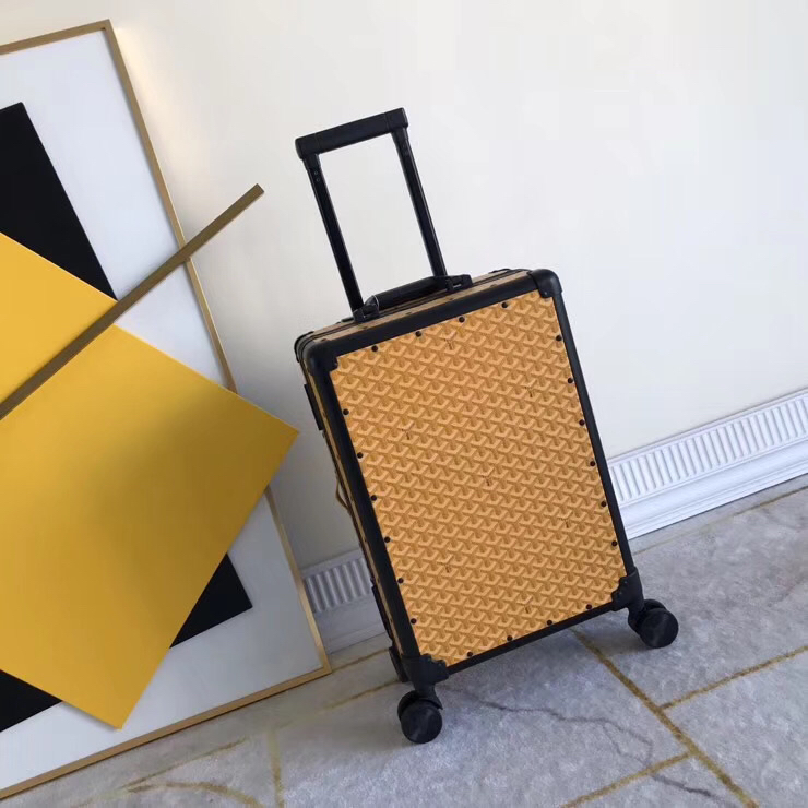 Goyard Vintage Rolling Suitcase, Stylish Carry-On Luggage, Aluminum Frame
