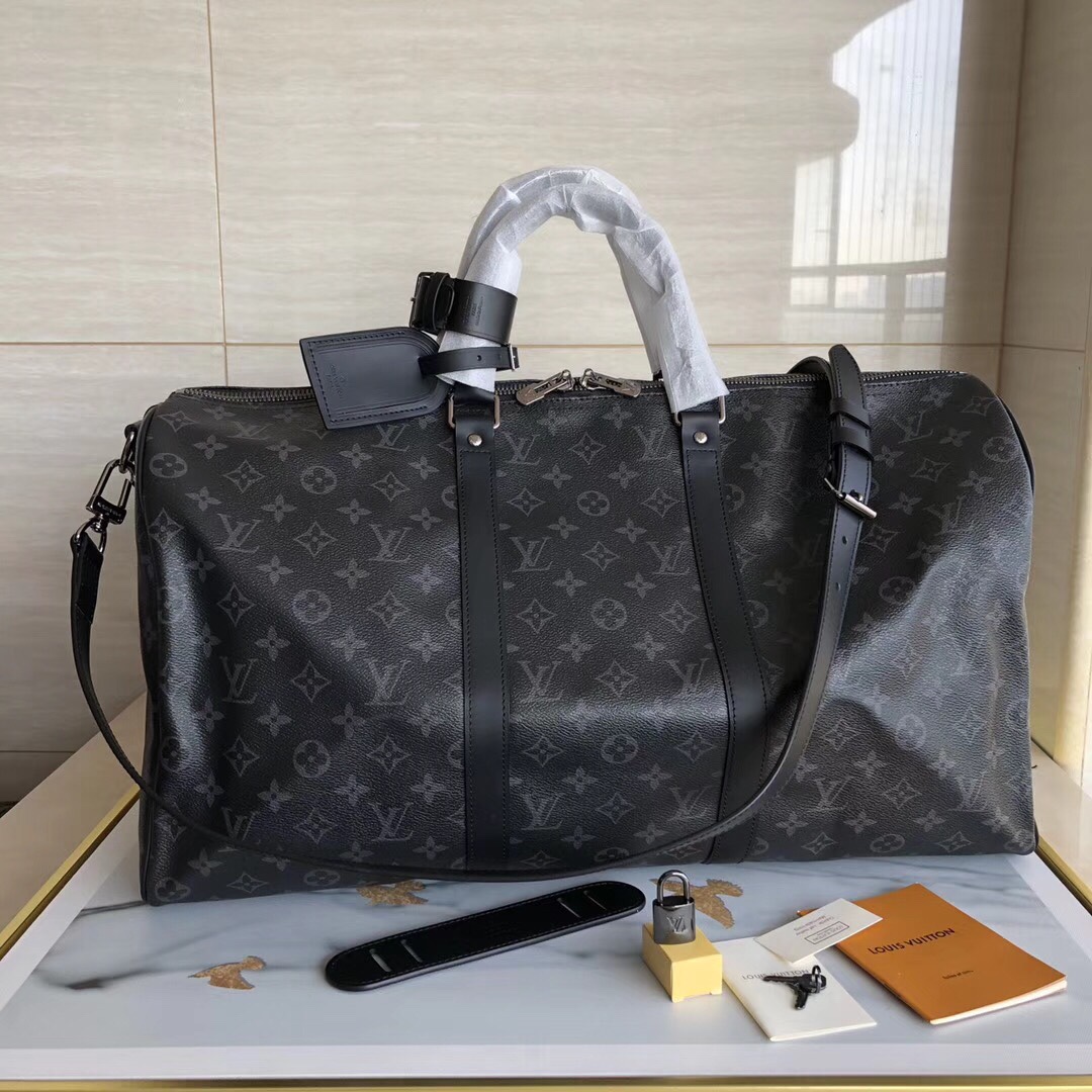 At Cheap Price
 Louis Vuitton LV Keepall Luxury
 Travel Bags Black Grey Silver Epi Canvas Cowhide Fabric M40568