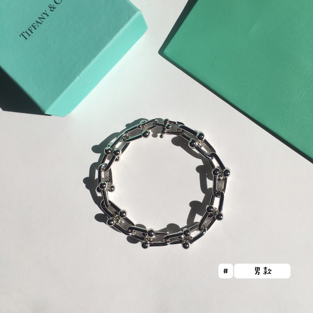 Tiffany & Co. TFN蒂芙尼链环情侣手链 亚金电镀18k金银2个色 女款尺寸20cm 男款尺寸22cm