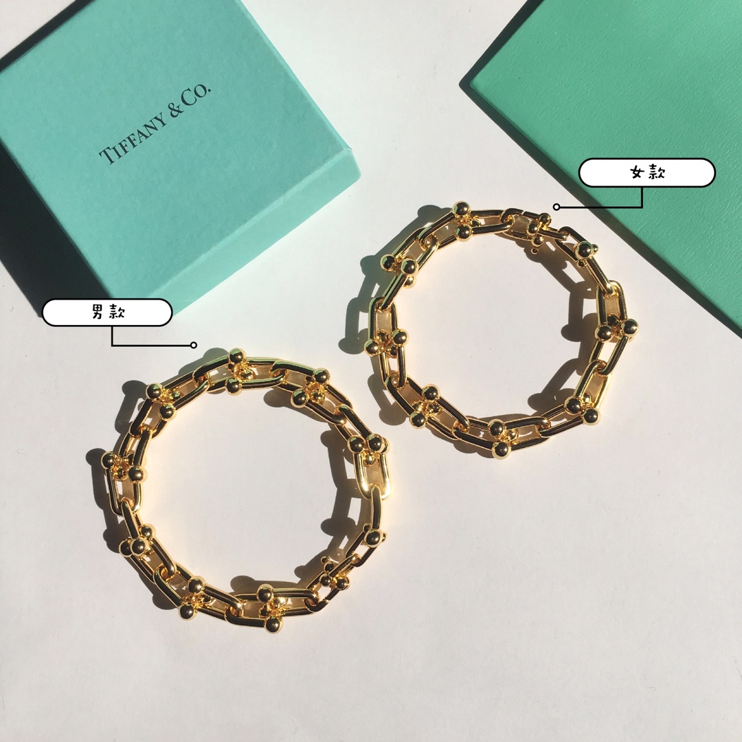 Tiffany & Co. TFN蒂芙尼链环情侣手链 亚金电镀18k金银2个色 女款尺寸20cm 男款尺寸22cm