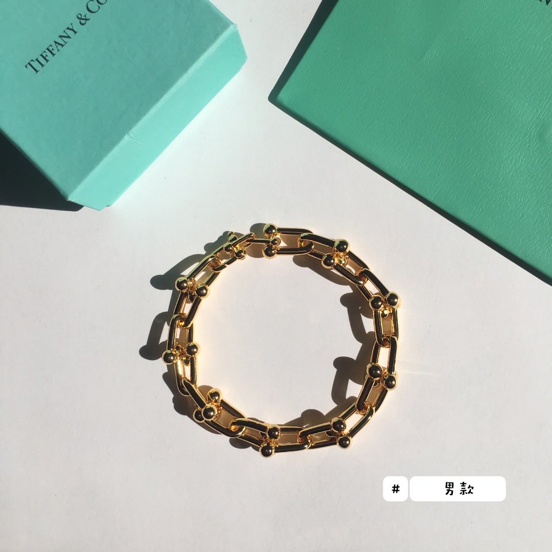 Tiffany & Co. TFN蒂芙尼链环情侣手链 亚金电镀18k金银2个色 女款尺寸20cm 男款尺寸22cm