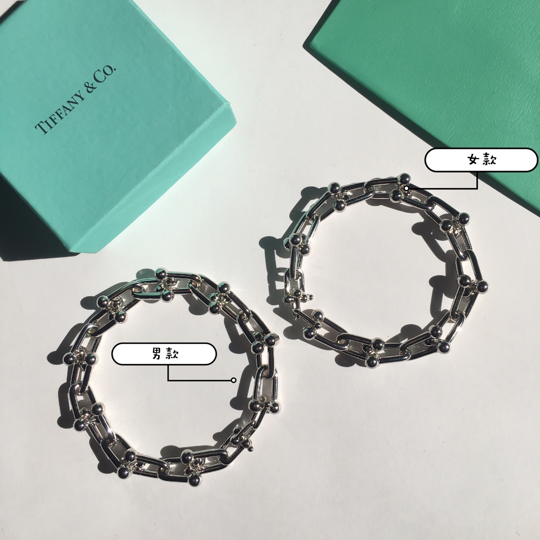 Tiffany & Co. TFN蒂芙尼链环情侣手链 亚金电镀18k金银2个色 女款尺寸20cm 男款尺寸22cm