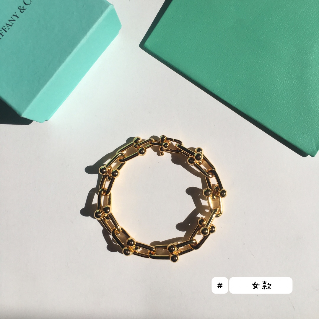 Tiffany & Co. TFN蒂芙尼链环情侣手链 亚金电镀18k金银2个色 女款尺寸20cm 男款尺寸22cm