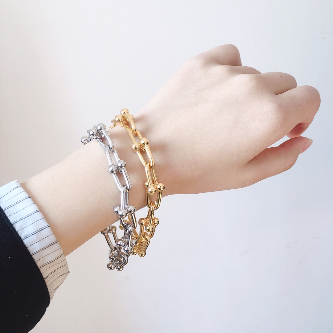 Tiffany & Co. TFN蒂芙尼链环情侣手链 亚金电镀18k金银2个色 女款尺寸20cm 男款尺寸22cm