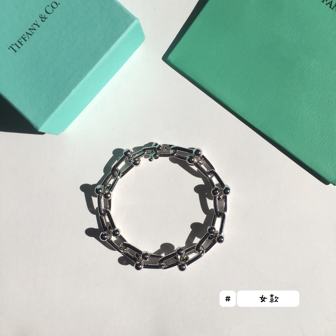 Tiffany & Co. TFN蒂芙尼链环情侣手链 亚金电镀18k金银2个色 女款尺寸20cm 男款尺寸22cm