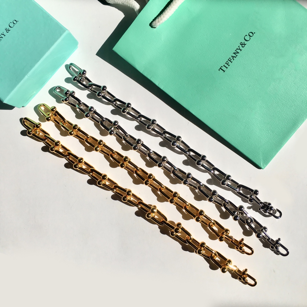 Tiffany & Co. TFN蒂芙尼链环情侣手链 亚金电镀18k金银2个色 女款尺寸20cm 男款尺寸22cm