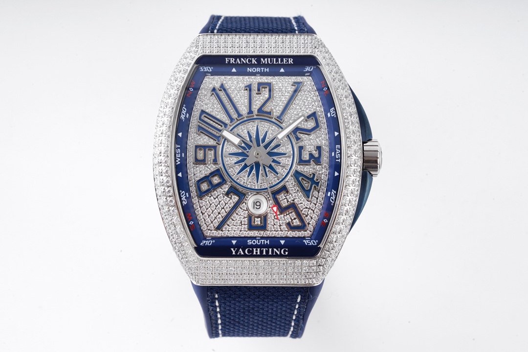 2024 AAA REplica personalizar
 Franck Muller Perfecto
 Reloj Negro Azul Incrustados con diamantes Caucho 2824 Movement Cinturón de Goma