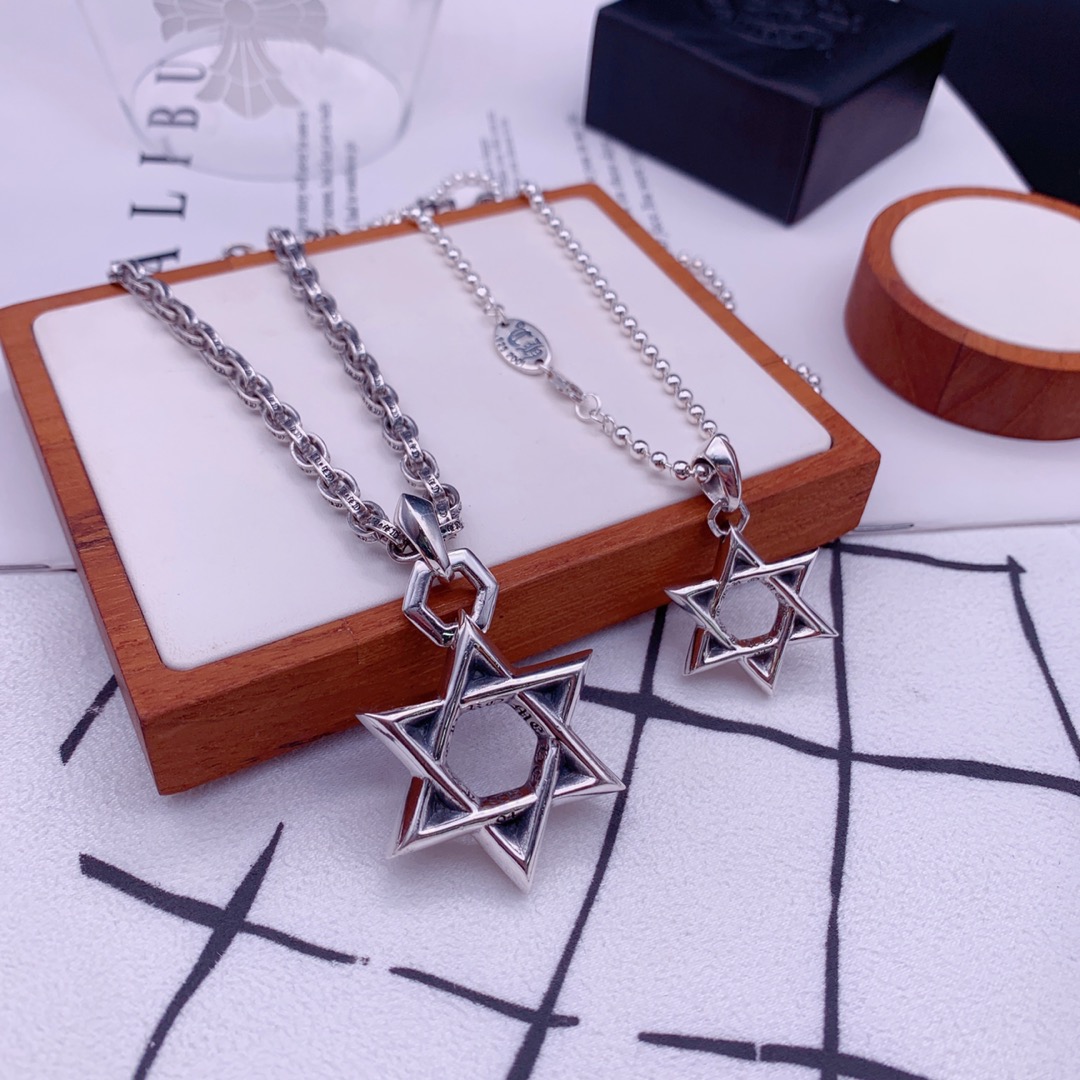 Chrome Hearts Hexagram Pendant Necklace, Vintage Style, Daily Wear