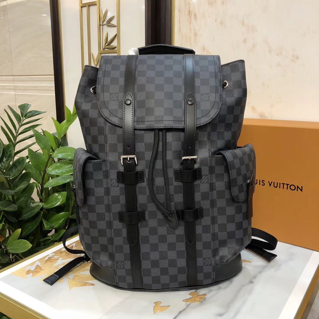 Louis Vuitton LV Christopher Bags Backpack Black Grid Epi Casual N41379