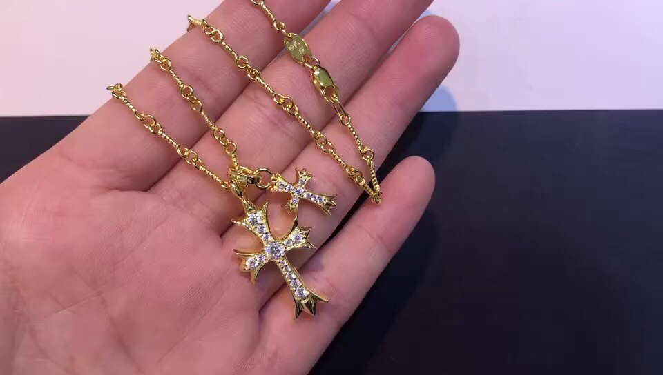 Chrome Hearts 克罗心双金色十字架项链， 开发，细节完美，纯银材质