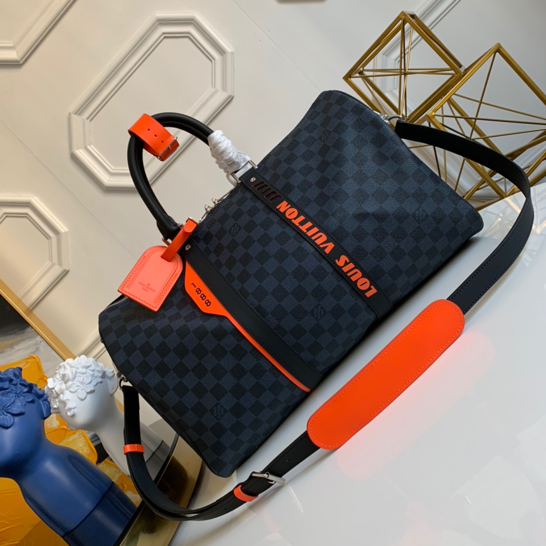 Louis Vuitton LV Keepall Travel Bags Orange Damier Cobalt Canvas Spring/Summer Collection Sweatpants N40166