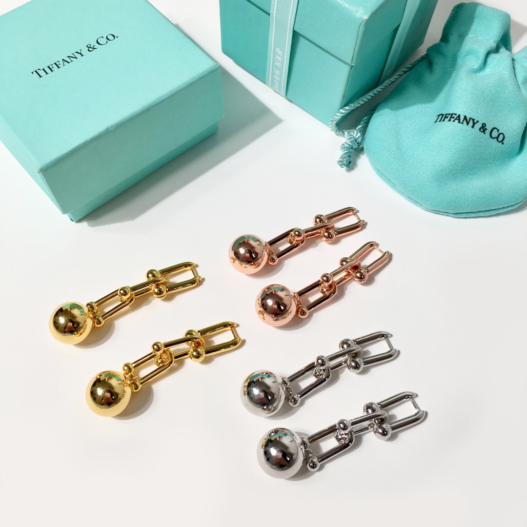 Tiffany & Co. TFN蒂芙尼锁头圆球耳钉。亚金材质 金银玫3个色