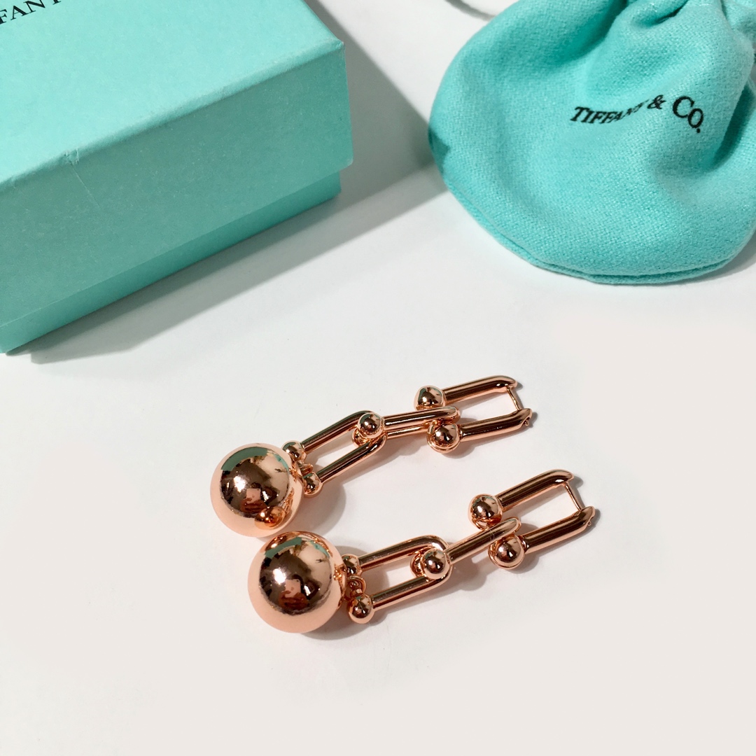 Tiffany & Co. TFN蒂芙尼锁头圆球耳钉。亚金材质 金银玫3个色