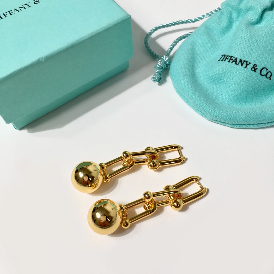Tiffany & Co. TFN蒂芙尼锁头圆球耳钉。亚金材质 金银玫3个色