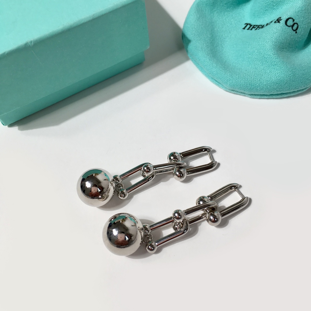 Tiffany & Co. TFN蒂芙尼锁头圆球耳钉。亚金材质 金银玫3个色