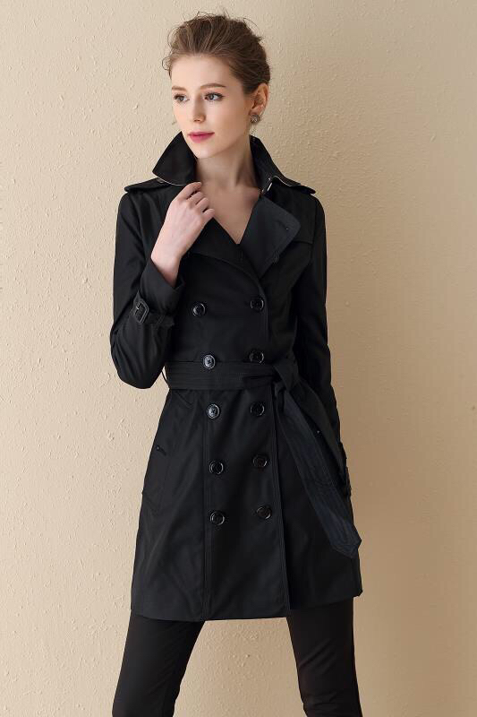 Elegant Double-Breasted Trench Coat for Women, Classic Style, Gabardine Cotton
