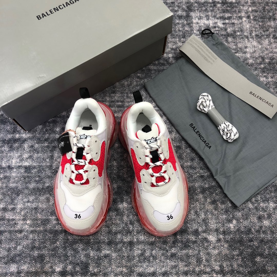 Blanco y rojo BALENCIAGA · Balenciaga 19ss nuevos zapatos de papá con cristales y colchón de aire triples verdaderos 🥾…