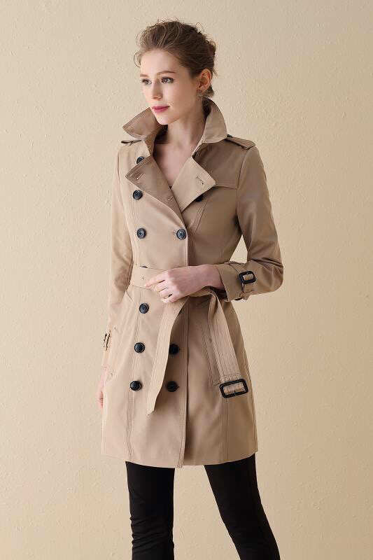 Elegant Women's Double-Breasted Trench Coat with Belt - Classic Style