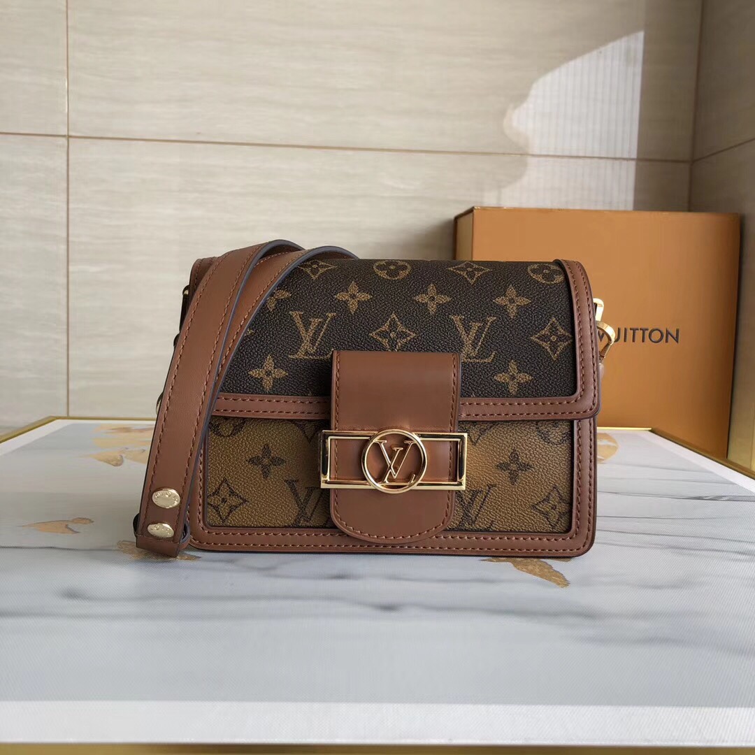 Louis Vuitton LV Dauphine Bags Handbags Black Brown Gold Yellow Monogram Reverse Calfskin Canvas Cowhide Spring/Summer Collection Mini M44580