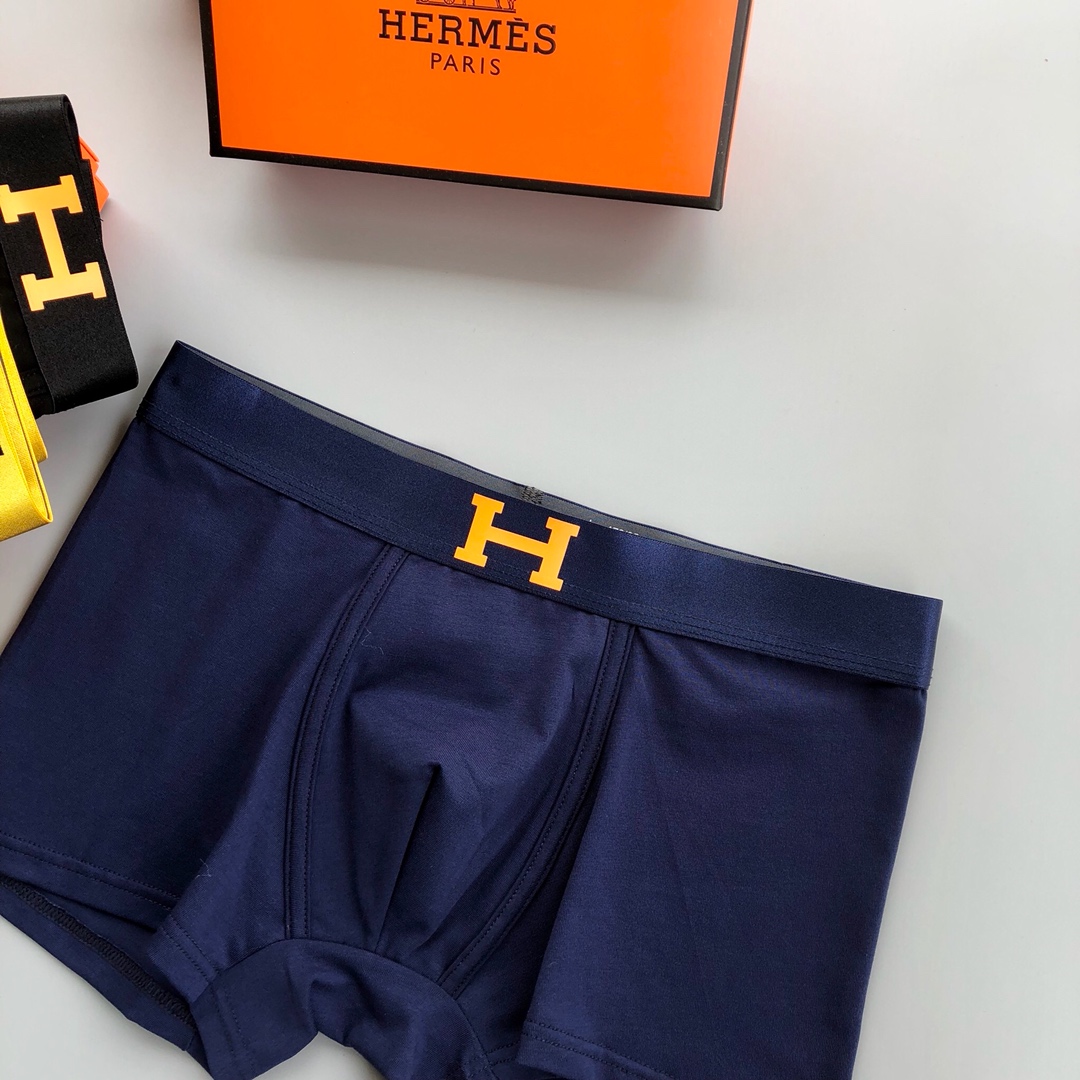 Hermes爱马仕！外贸公司合作订单时尚百搭舒适男士内裤科学配95%棉+5%氨纶,柔软舒适透气有型！一盒
