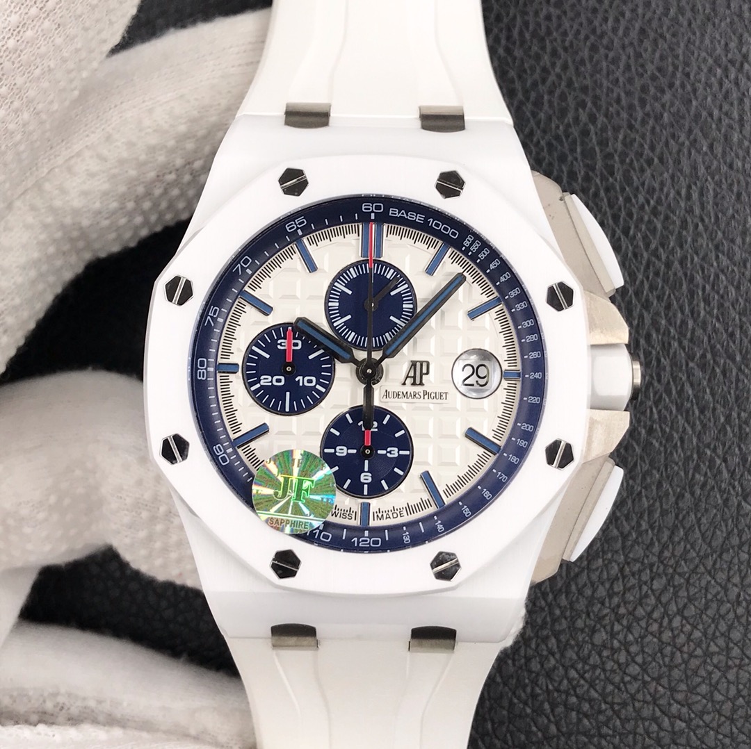 Cerámica blanca CB Royal Oak producida por JF, 44 mm de diámetro, equipada con réplica de CaL original. Calibre 3126, l…