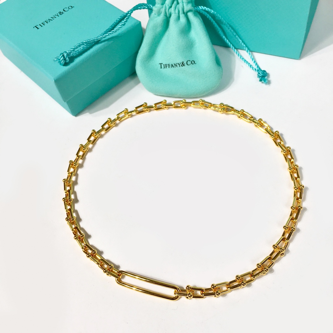 Tiffany & Co. 蒂芙尼链环情侣项链 亚金材料电镀18K金玫瑰金 金银玫3个色 长度45cm