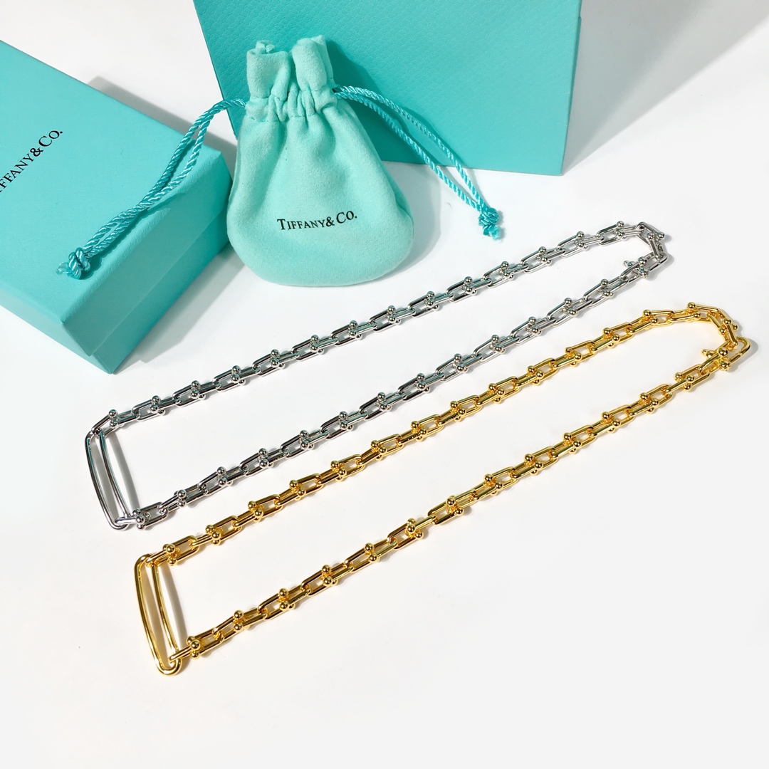 Tiffany & Co. 蒂芙尼链环情侣项链 亚金材料电镀18K金玫瑰金 金银玫3个色 长度45cm