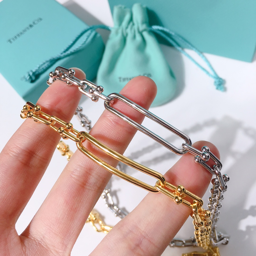 Tiffany & Co. 蒂芙尼链环情侣项链 亚金材料电镀18K金玫瑰金 金银玫3个色 长度45cm