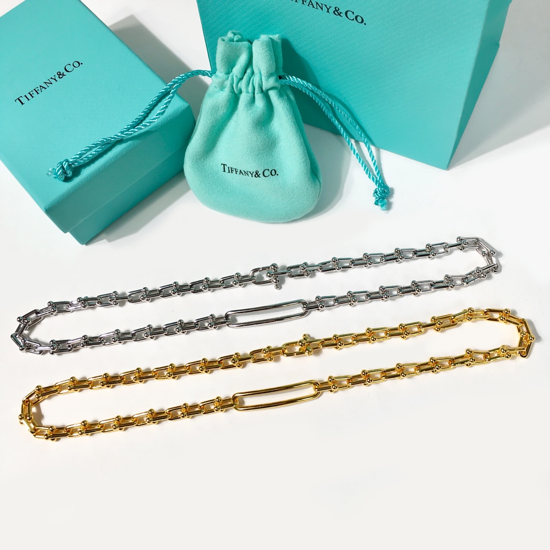 Tiffany & Co. 蒂芙尼链环情侣项链 亚金材料电镀18K金玫瑰金 金银玫3个色 长度45cm