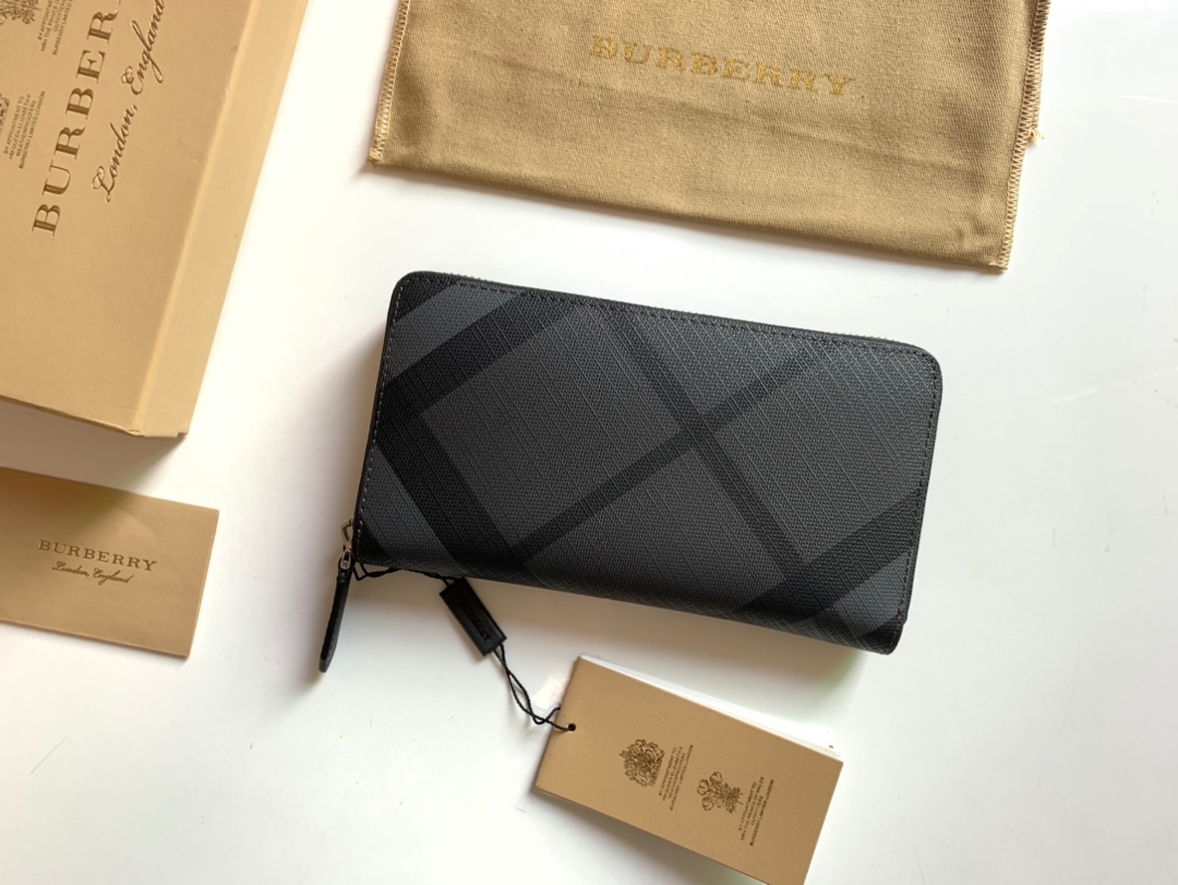 [Burberry Wallets]charcoal gray grid size 19cm * 10cm *2.5cm