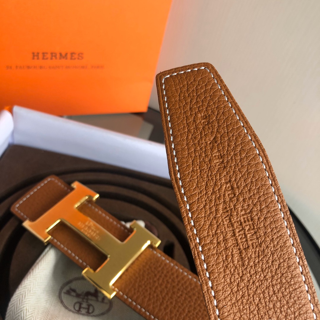 HERMES/爱马仕双面原版荔枝搭配焊点马拉车，男装的经典搭配，完美配饰！38mm   62938150