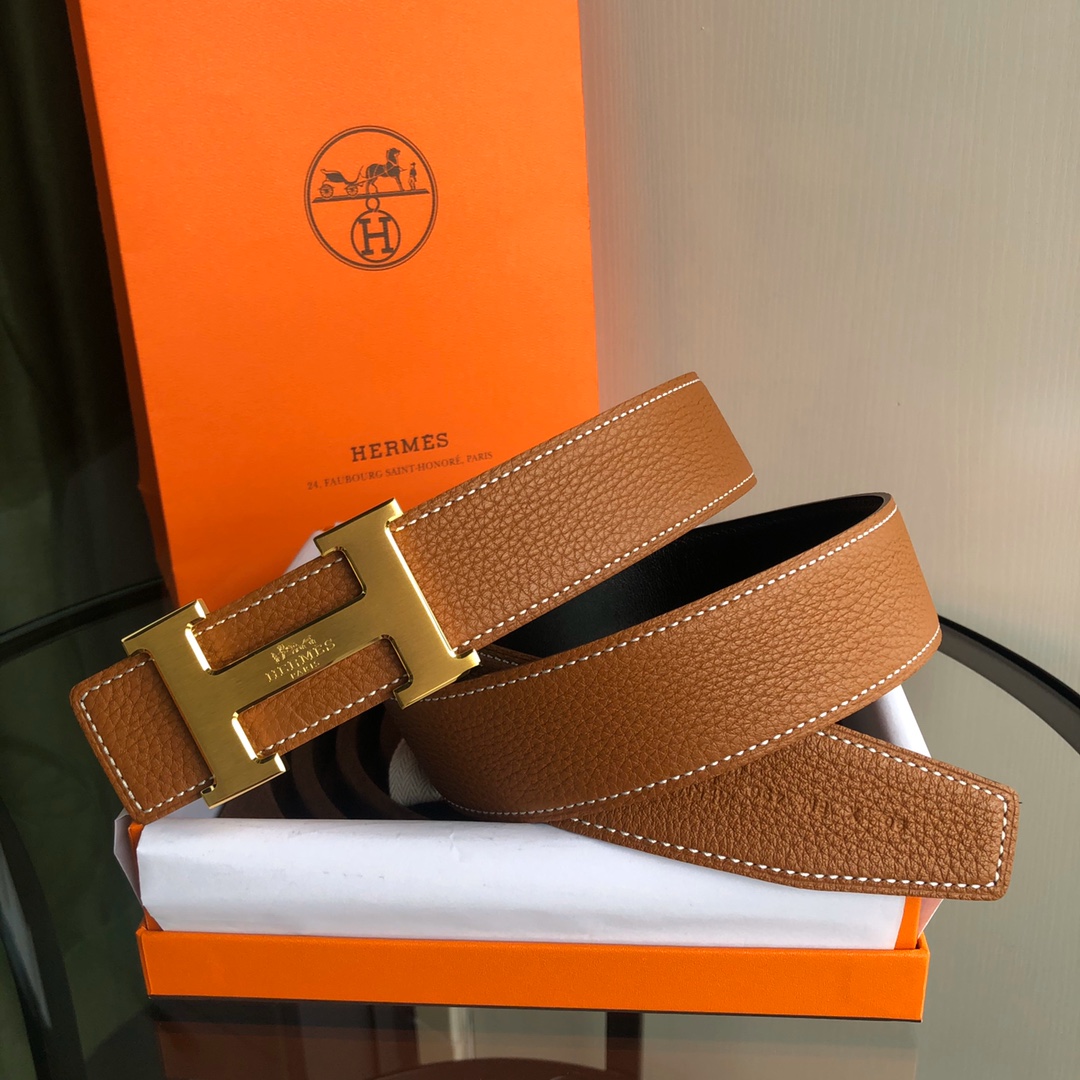 HERMES/爱马仕双面原版荔枝搭配焊点马拉车，男装的经典搭配，完美配饰！38mm   62938150