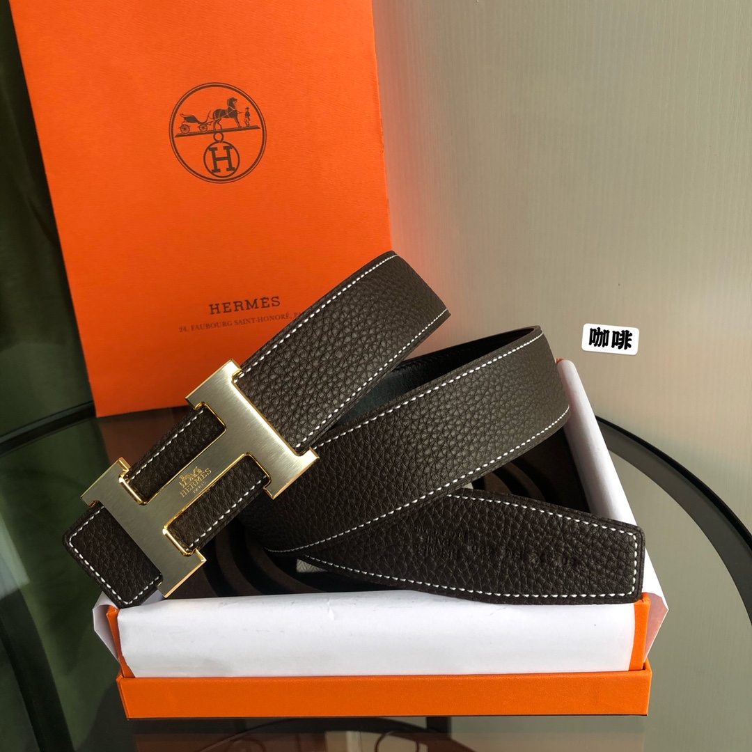 HERMES/爱马仕双面原版荔枝搭配焊点马拉车，男装的经典搭配，完美配饰！38mm   62938150