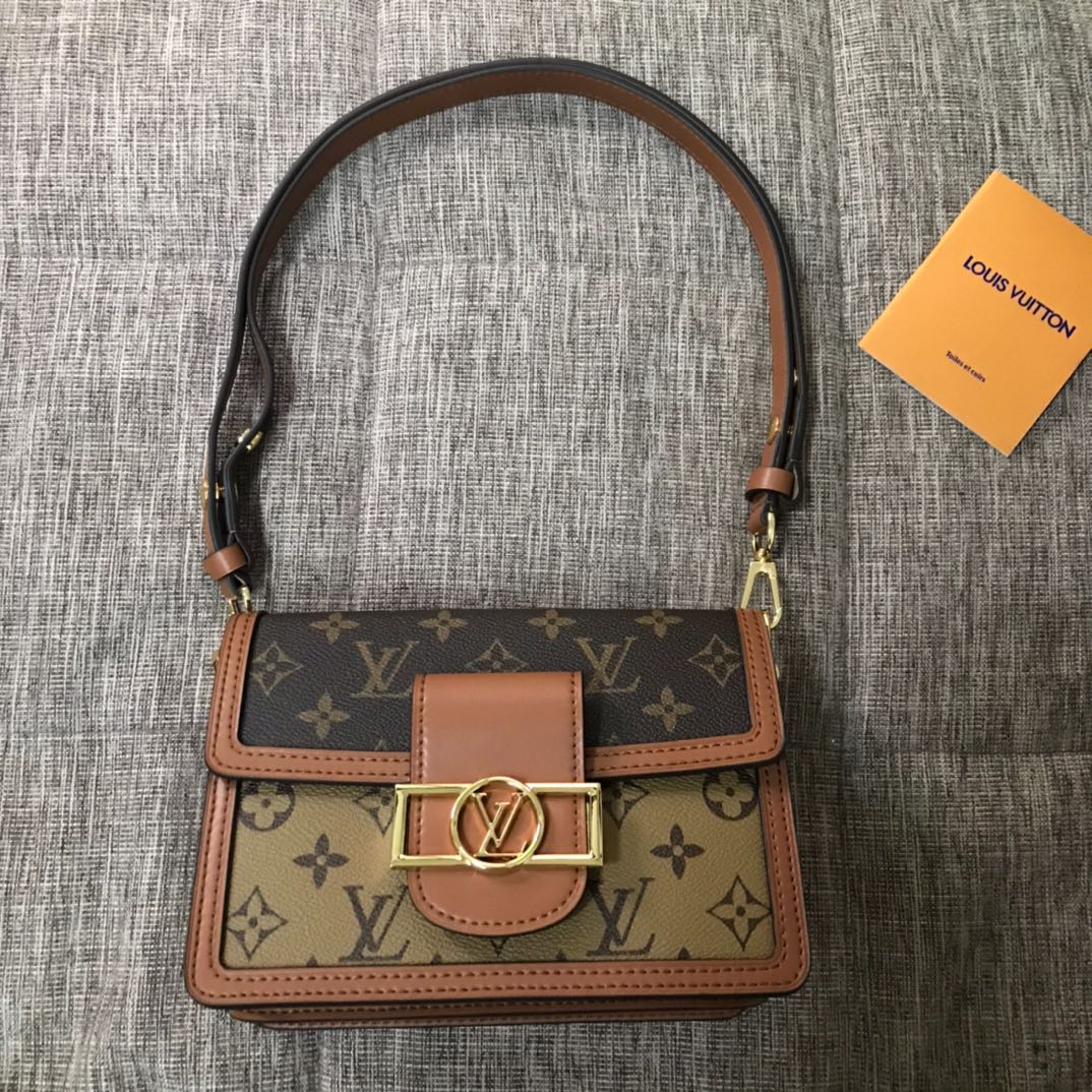 Online Sales
 Louis Vuitton LV Dauphine Handbags Messenger Bags Black Gold Monogram Canvas Calfskin Cowhide Spring Collection Fashion M44391