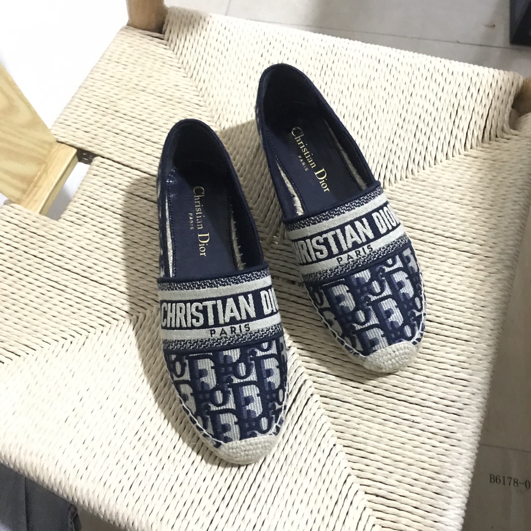 Dior Granville Espadrille Flats in Dior Oblique Embroidery, Blue, Size 35-41