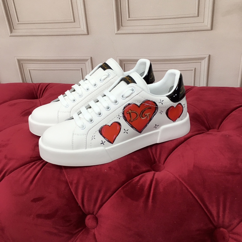 Dolce & Gabbana Women's Heart Detail Leather Sneakers, White, Luxury Design