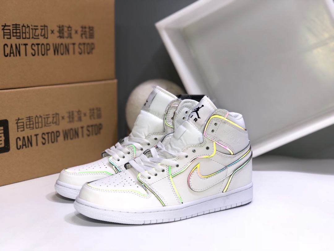 150 Air Jordan 1 Mid 白黑3M镭射 中帮系列