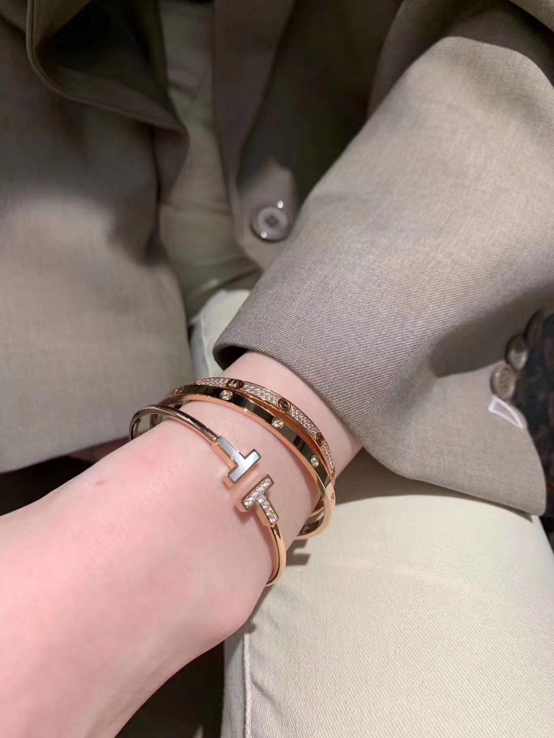 Tiffany & Co. Tiffany&Co. T系列 伴钻 纯银双T手镯