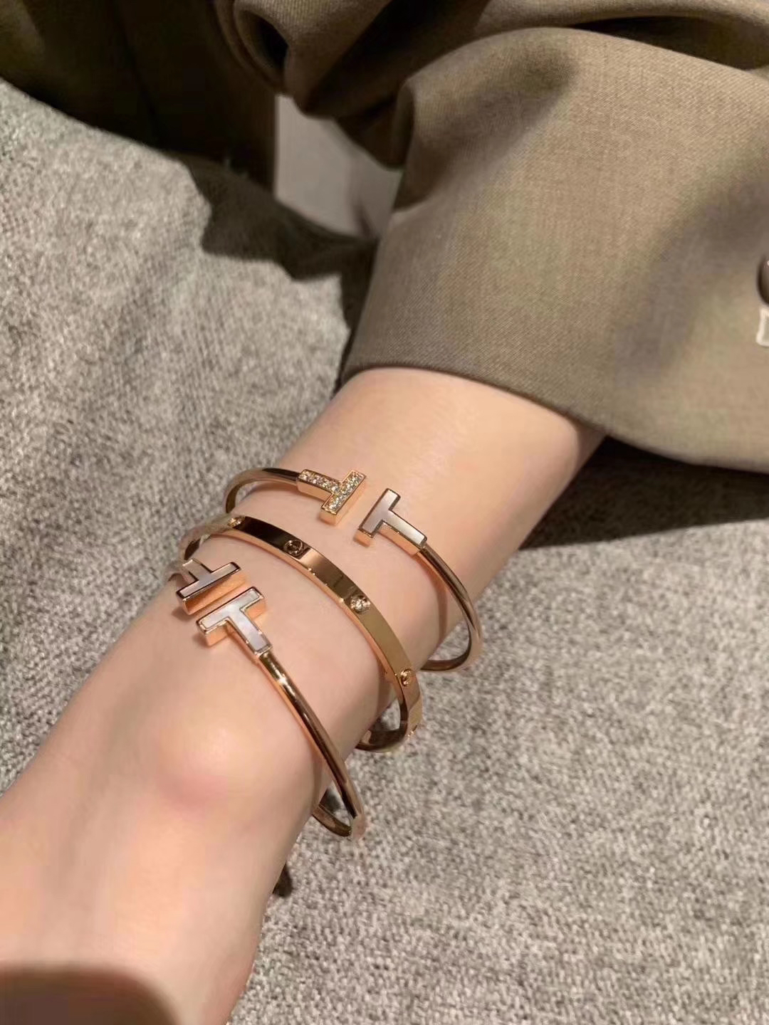 Tiffany & Co. Tiffany&Co. T系列 伴钻 纯银双T手镯