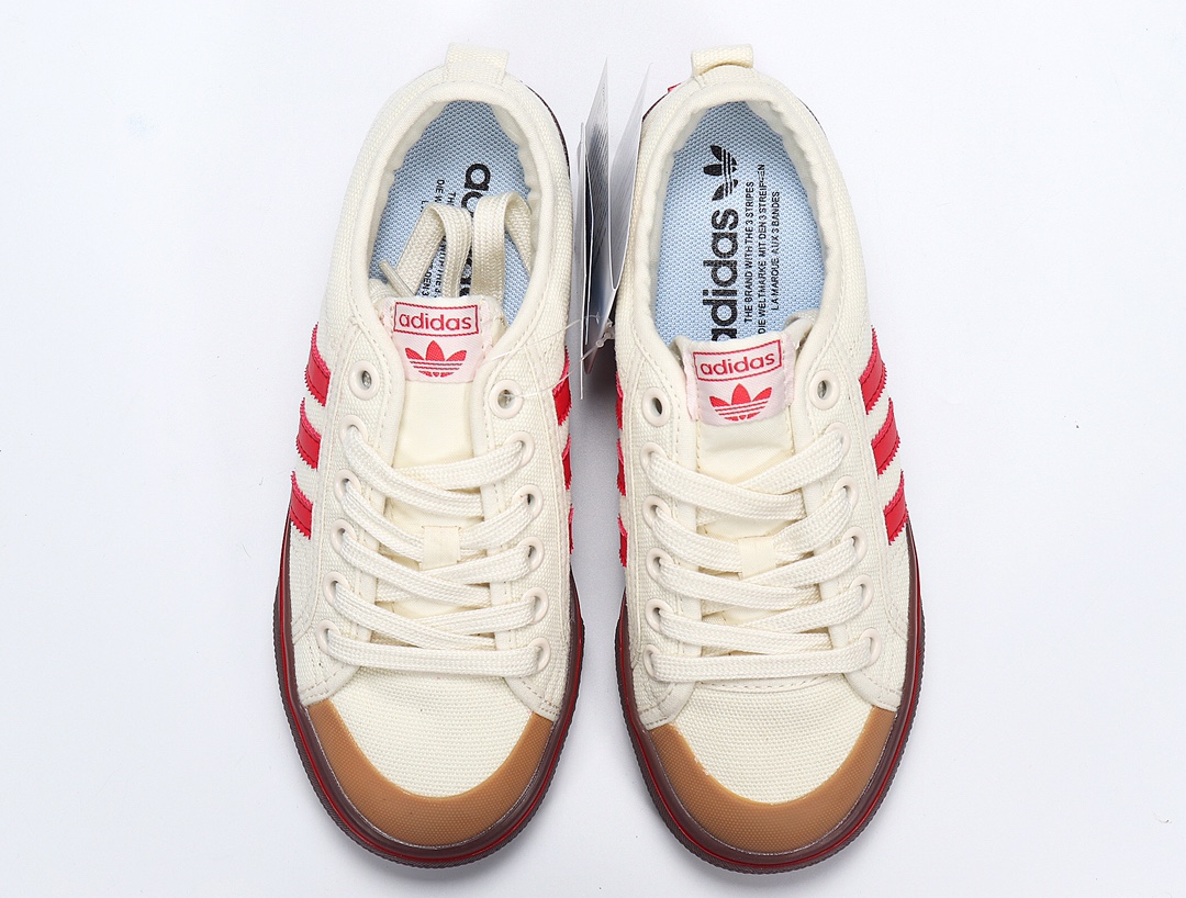 100 Adidas NIZZA 校园帆布板鞋懒人一脚蹬 CQ2326 白红生胶 网红情侣鞋