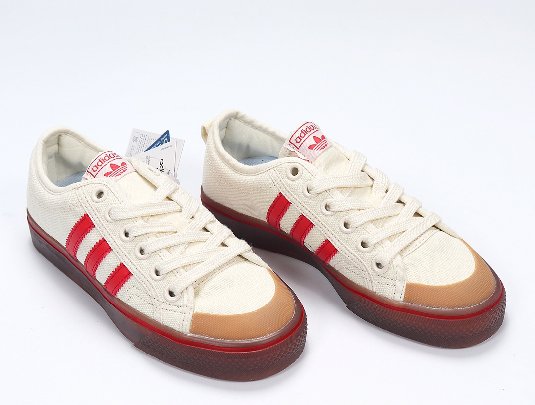 100 Adidas NIZZA 校园帆布板鞋懒人一脚蹬 CQ2326 白红生胶 网红情侣鞋
