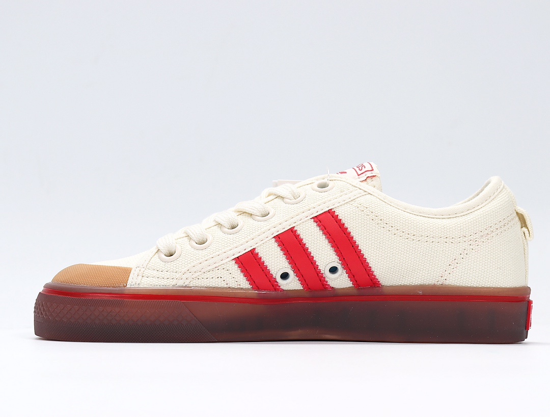 100 Adidas NIZZA 校园帆布板鞋懒人一脚蹬 CQ2326 白红生胶 网红情侣鞋